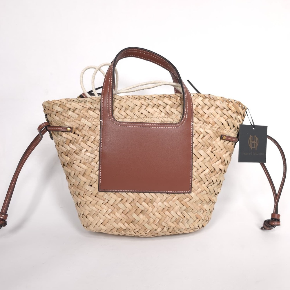 HOUSE OF HARLOW 1960 Women's Straw Tote Bag Studded Faux Leather Trim Top Handle - Picture 6 of 12
